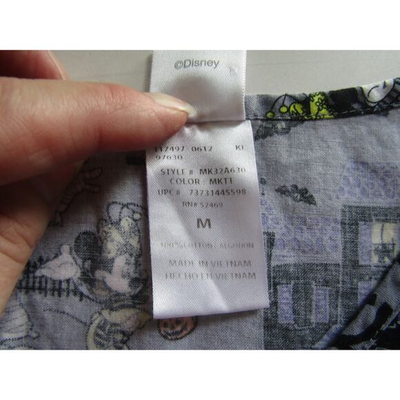 Disney Medical Scrub Top Medium Mickey & Friends Halloween Haunted House Print - Picture 4 of 7